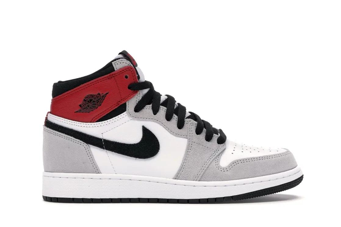 Детские кроссовки для мальчиков кожаные Jordan 1 Retro High, White/Black-Light Smoke Grey-Varsity Red