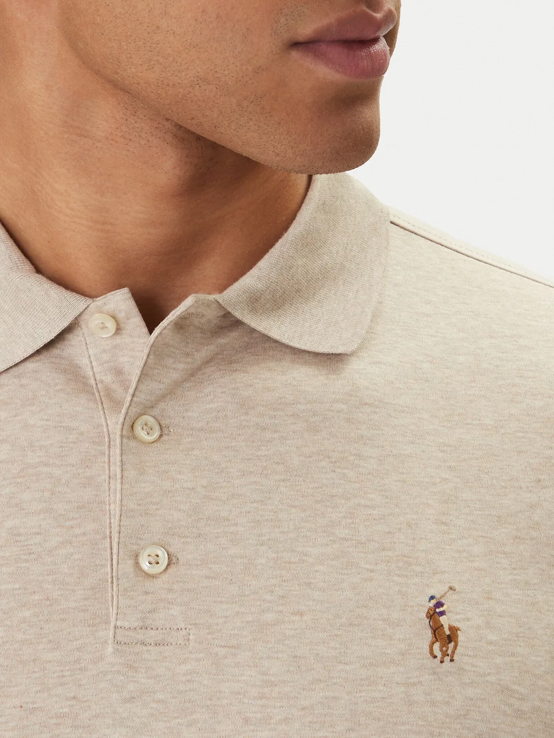 Мужское поло приталенного кроя Polo Ralph Lauren, бежевый — фото 4