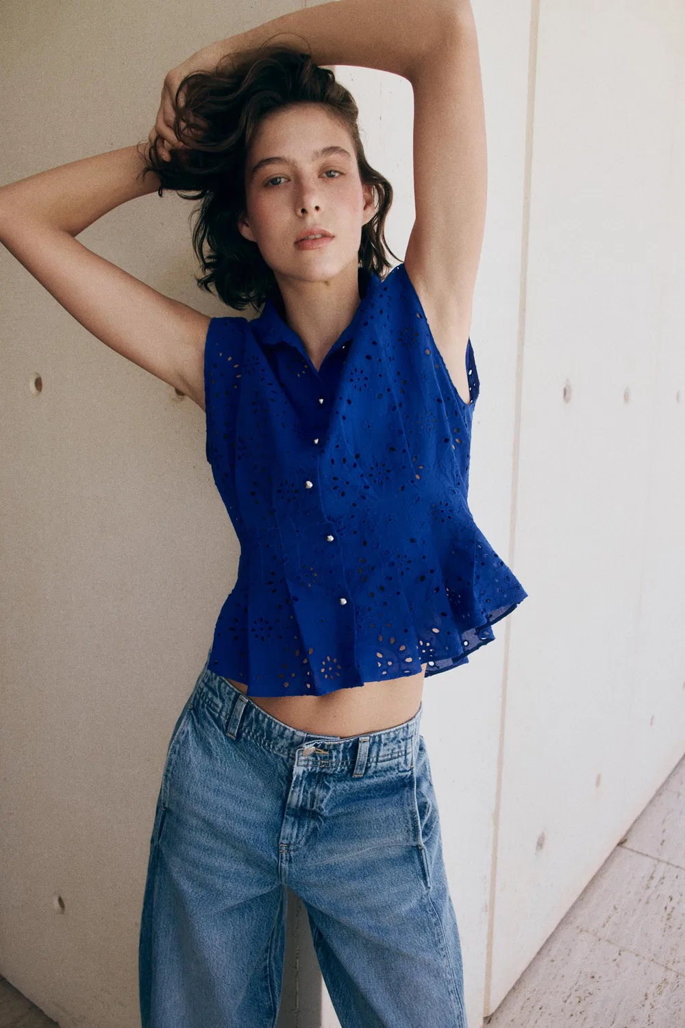 Топ с ажурной вышивкой ZARA, Cobalt — фото 2