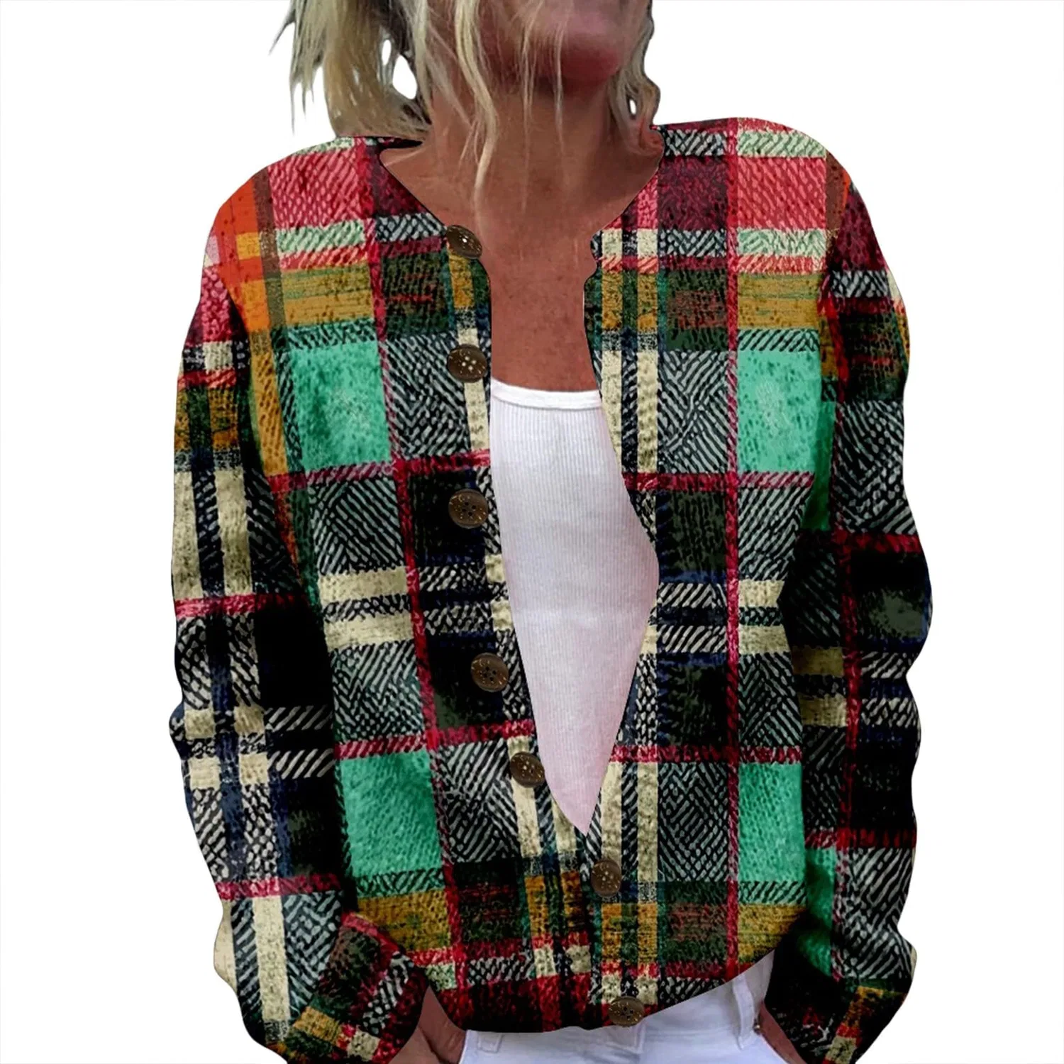 Женский кардиган с принтом Cardigan natalizio da donna, divertente, lavorato a maglia, con bottoni, aperto sul davanti, maglioni, cappotto, festival, maglieria, festa, Verde menta