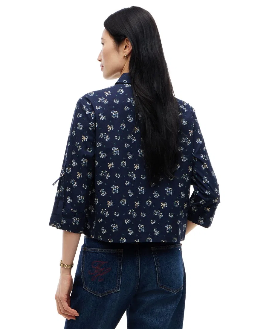 Женская рубашка с принтом, с закатанными рукавами Tommy Hilfiger, Traditional Floral Dark Blue — фото 4