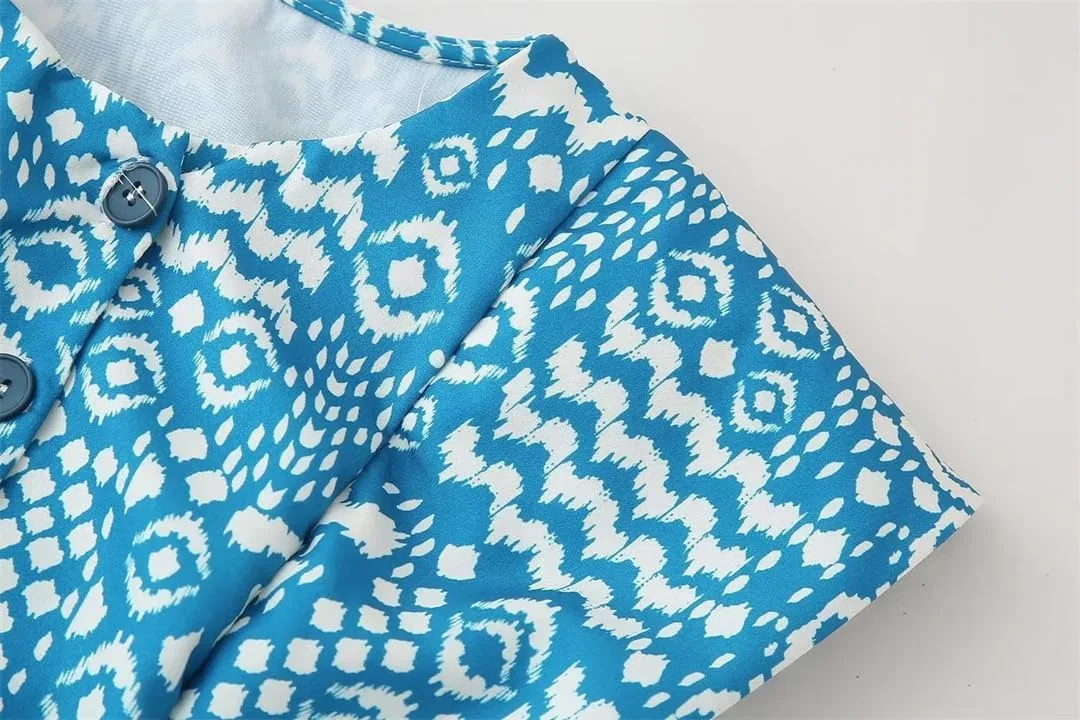 Женское платье А-силуэта с летящим рукавом, принт, Short Sleeve, V-Neck, Printed — фото 2