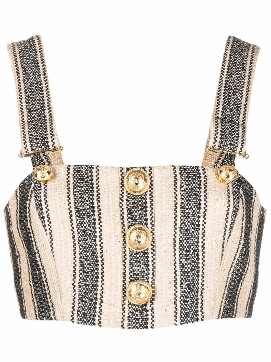 Balmain Кроп-топ в полоску с золотистыми пуговицами