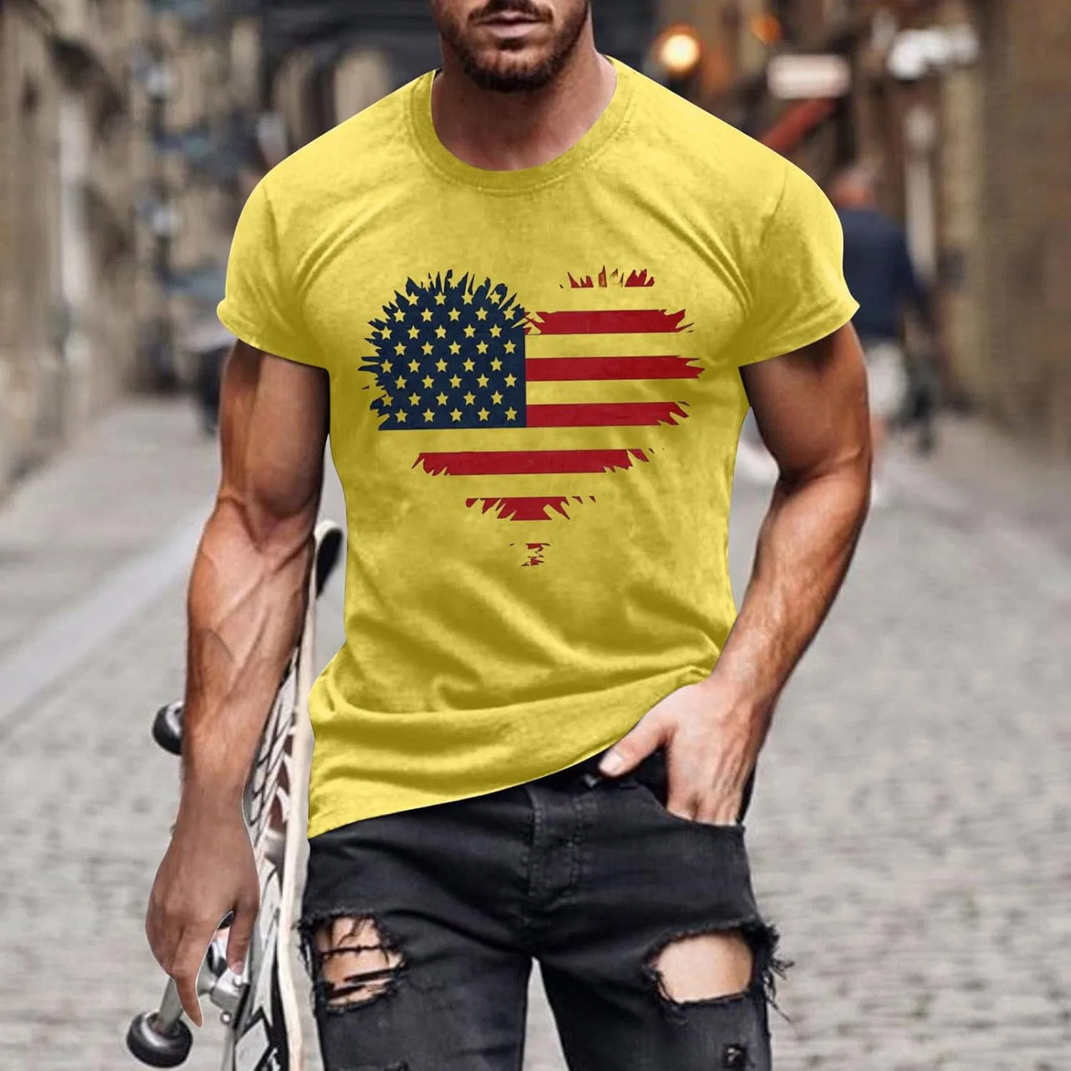Мужская футболка с американским флагом Graphic Tees, Yellow — фото 2