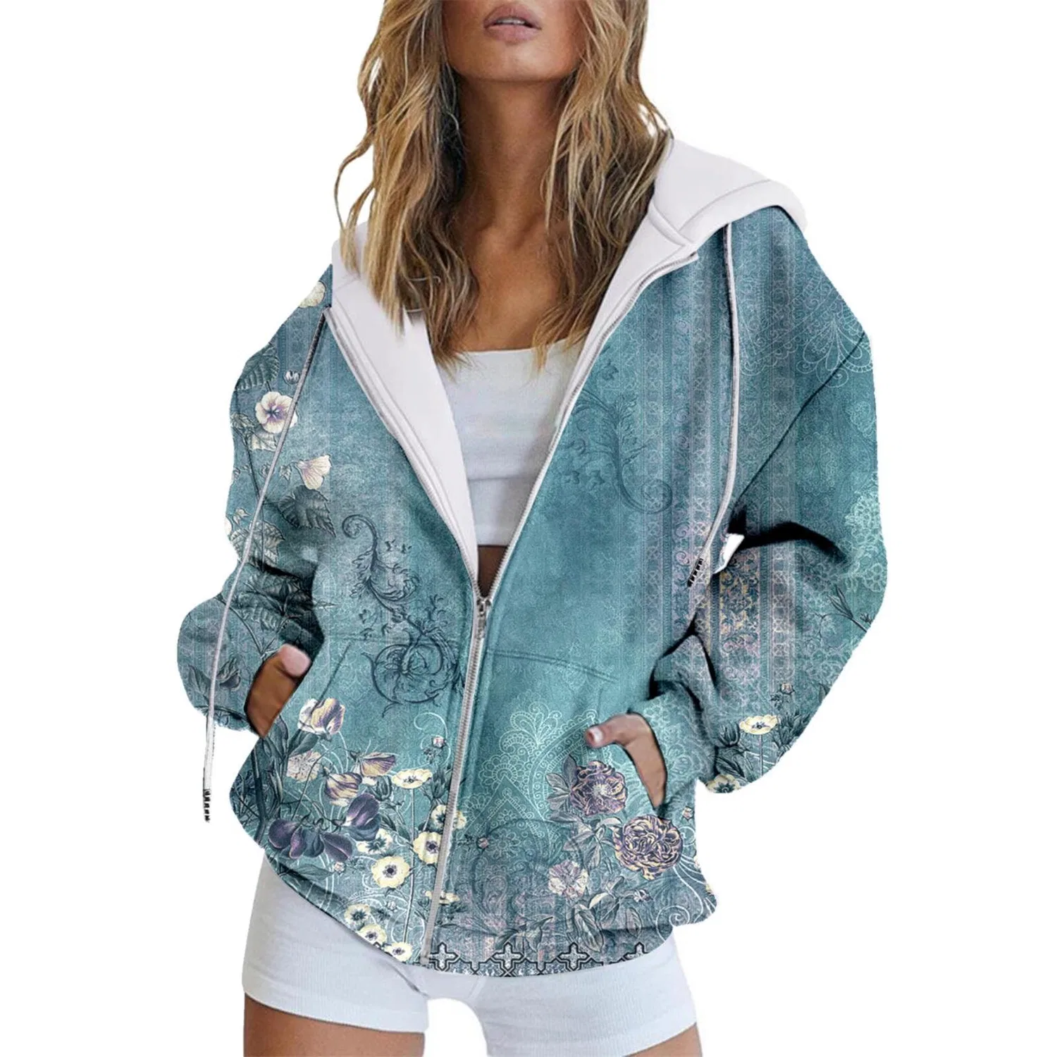 Женская худи с капюшоном с принтом Oversized Transition Jacket, Q