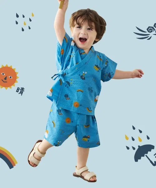 Детский комплект юката с принтом tupera tupera Blue 80-90cm 10mois