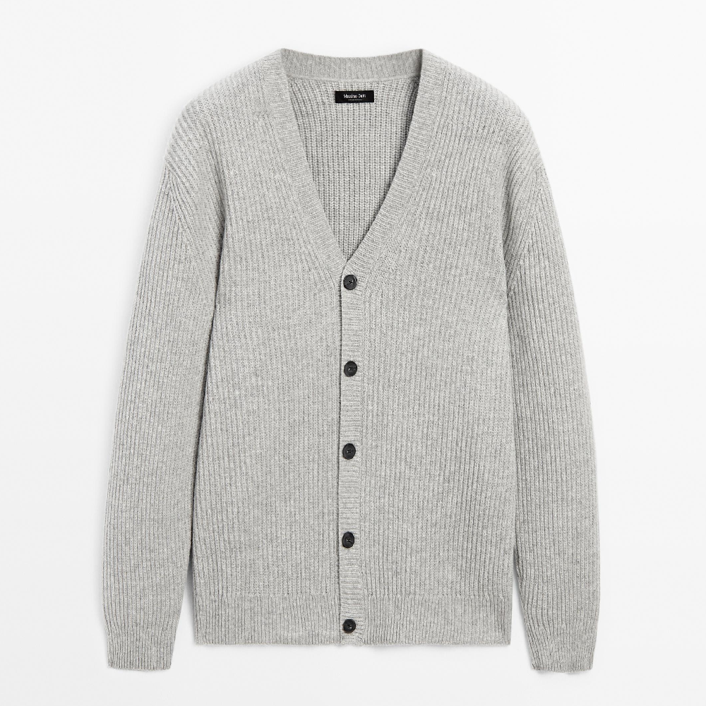 

Кардиган Massimo Dutti Ribbed Knit Wool Blend, серый