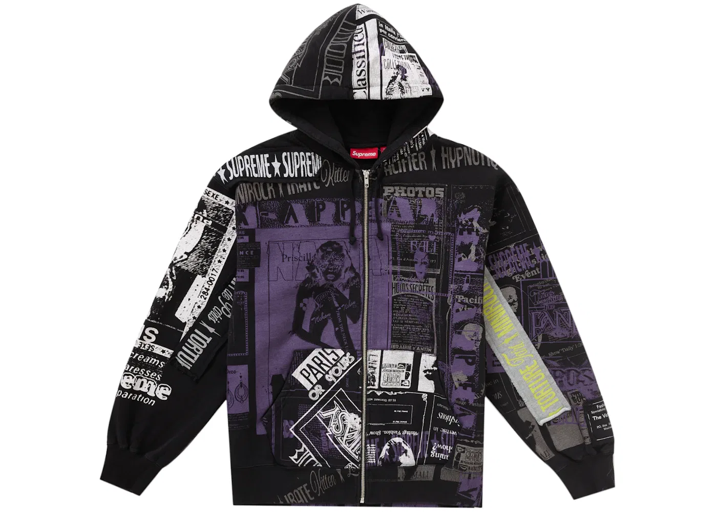 Мужская худи на молнии с коллажем Supreme, Черный