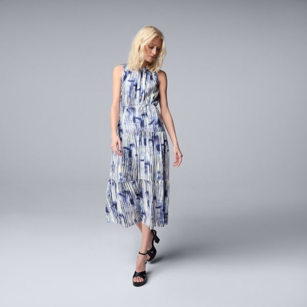 

Женское платье макси со сборками Simply Vera Vera Wang, цвет blue vertical dye