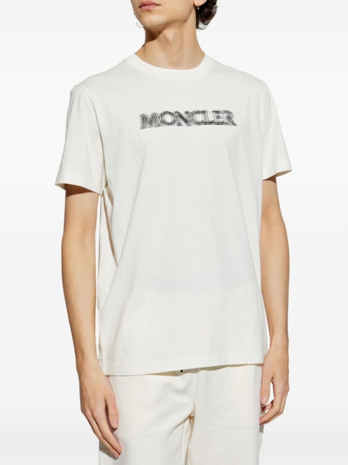 Футболка из хлопка с размытым логотипом Moncler, белый — фото 3