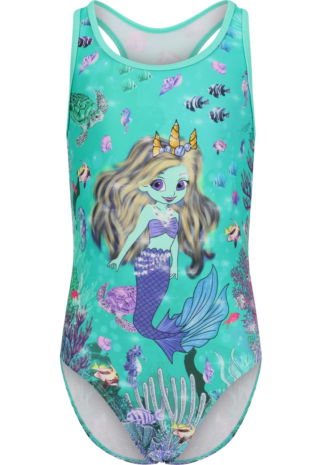 Детский купальник с принтом Mermaid Zigzag, Turkis Hibiskusfarbenes Pink