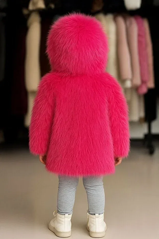 Детское зимнее пальто для девочек с искусственным мехом Fur Collar Kürkzone, Pink — фото 2