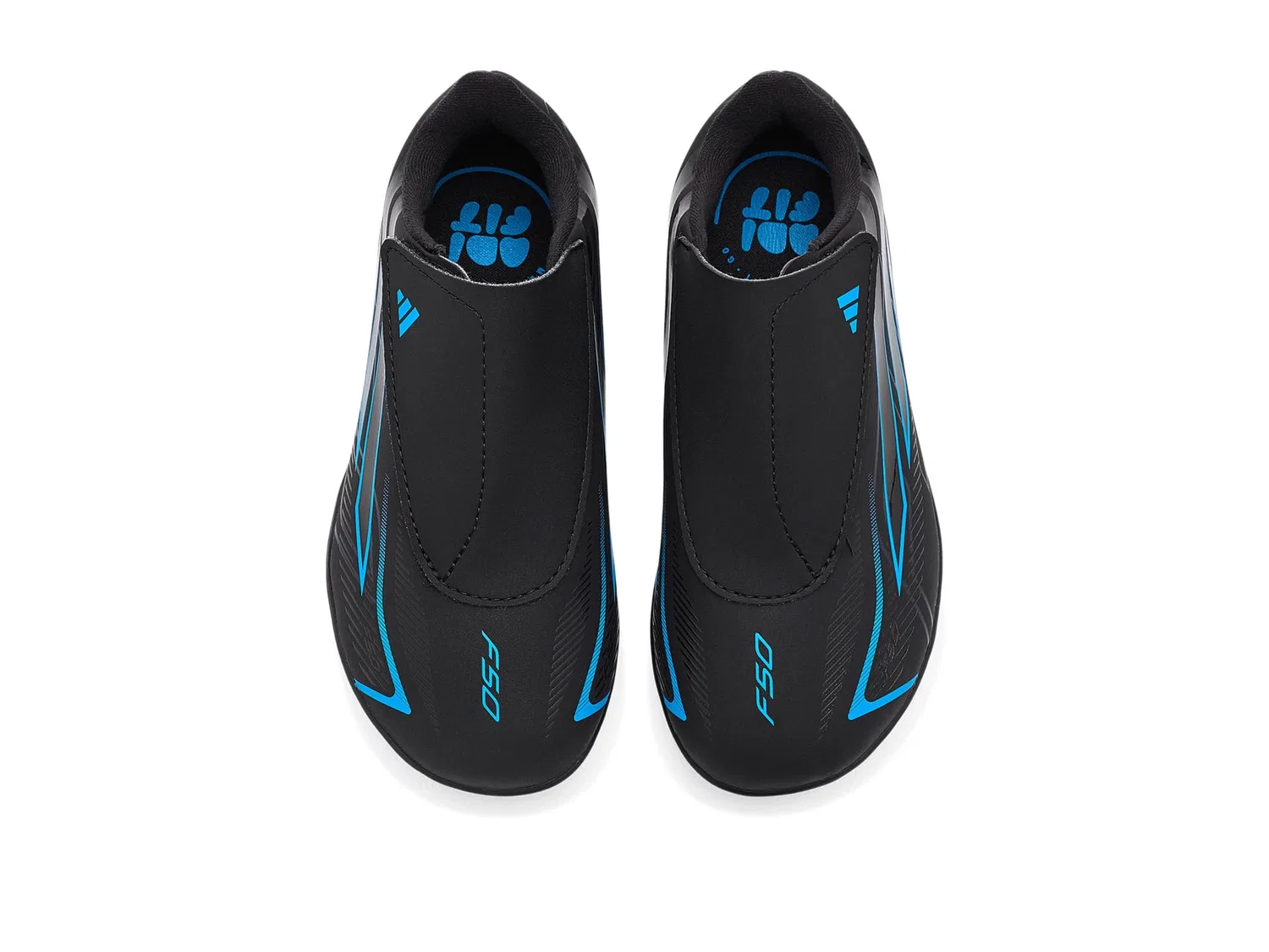 Бутсы F50 Hyperfast Club Hook & Loop Firm Ground/Multi Ground (для малышей и маленьких детей) Adidas Kids, Black/Black/Lucid Ray Blue — фото 3
