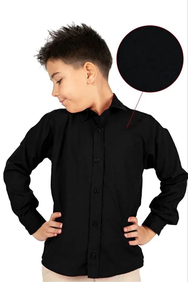 Детская для мальчиков рубашка из льна Dobby linen shirt Terry, Black
