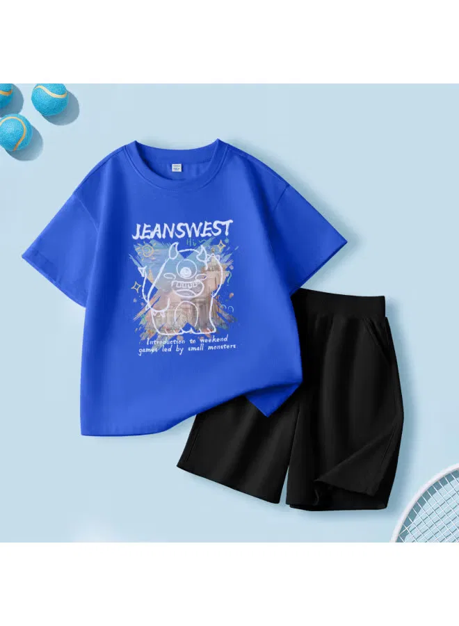Комплект летний хлопковый для мальчиков с футболкой и шортами Jeanswest, королевский синий — фото 2
