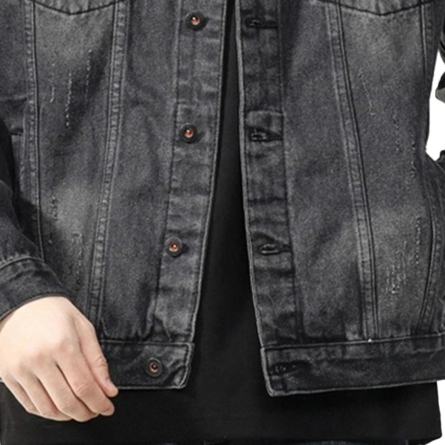 Мужская классическая джинсовая куртка с принтом, Slim Fit, чёрный — фото 2