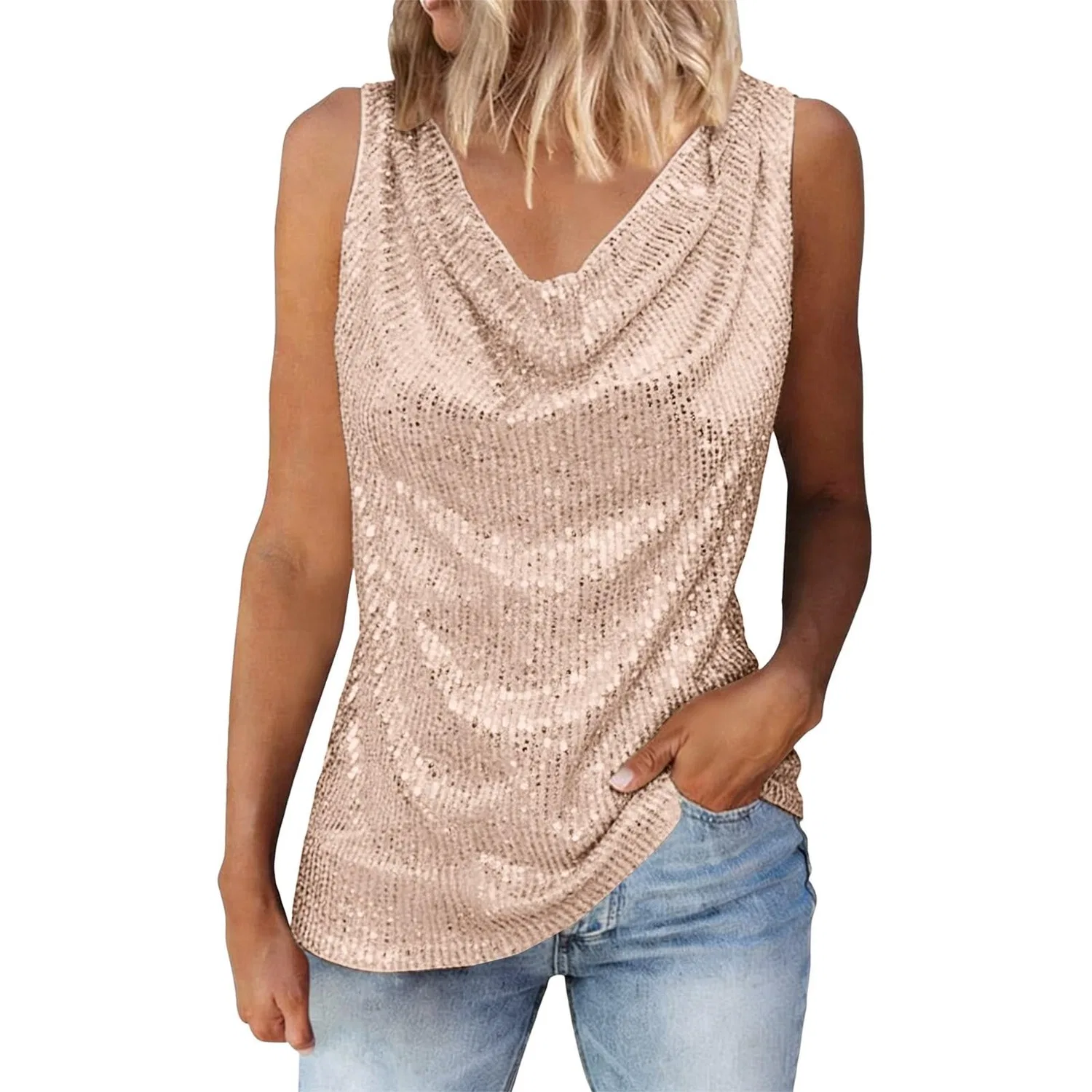 Женский топ без рукавов с блестками Sparkly Elegant, Z01-champagne