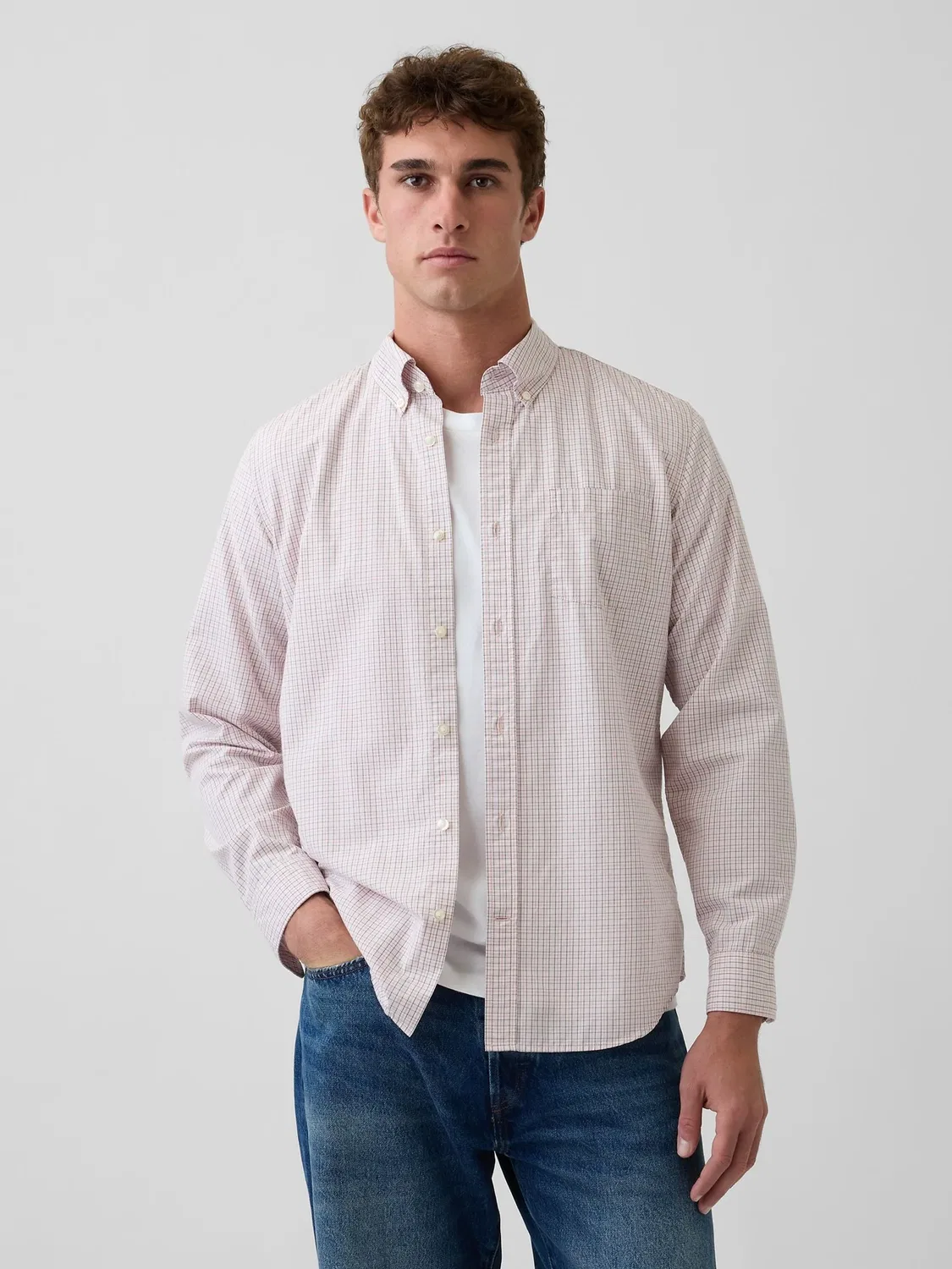 Рубашка классическая хлопковая Gap, Pink Check