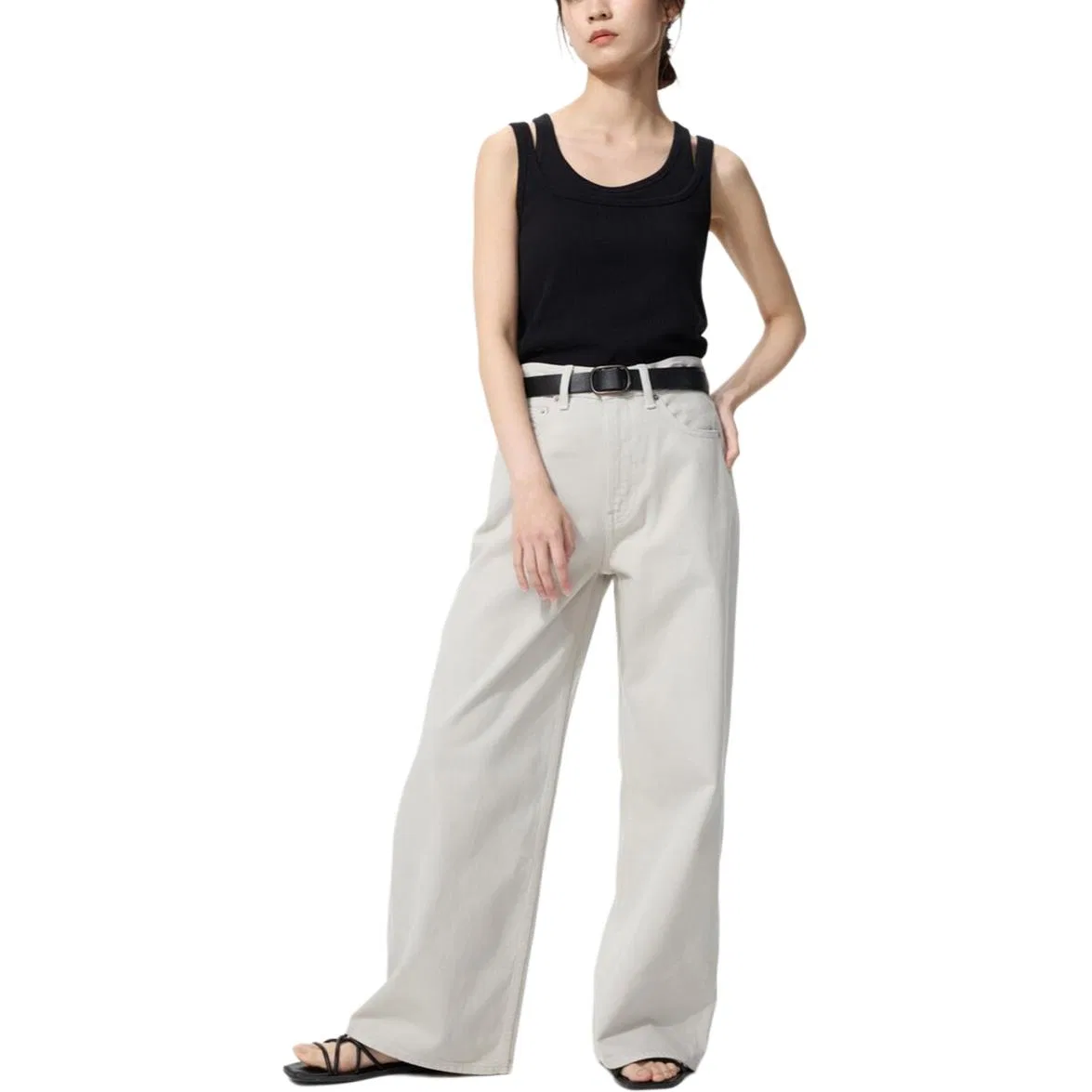 Женские джинсы свободного кроя с широкими штанинами Light Gray UNIQLO, Light Gray