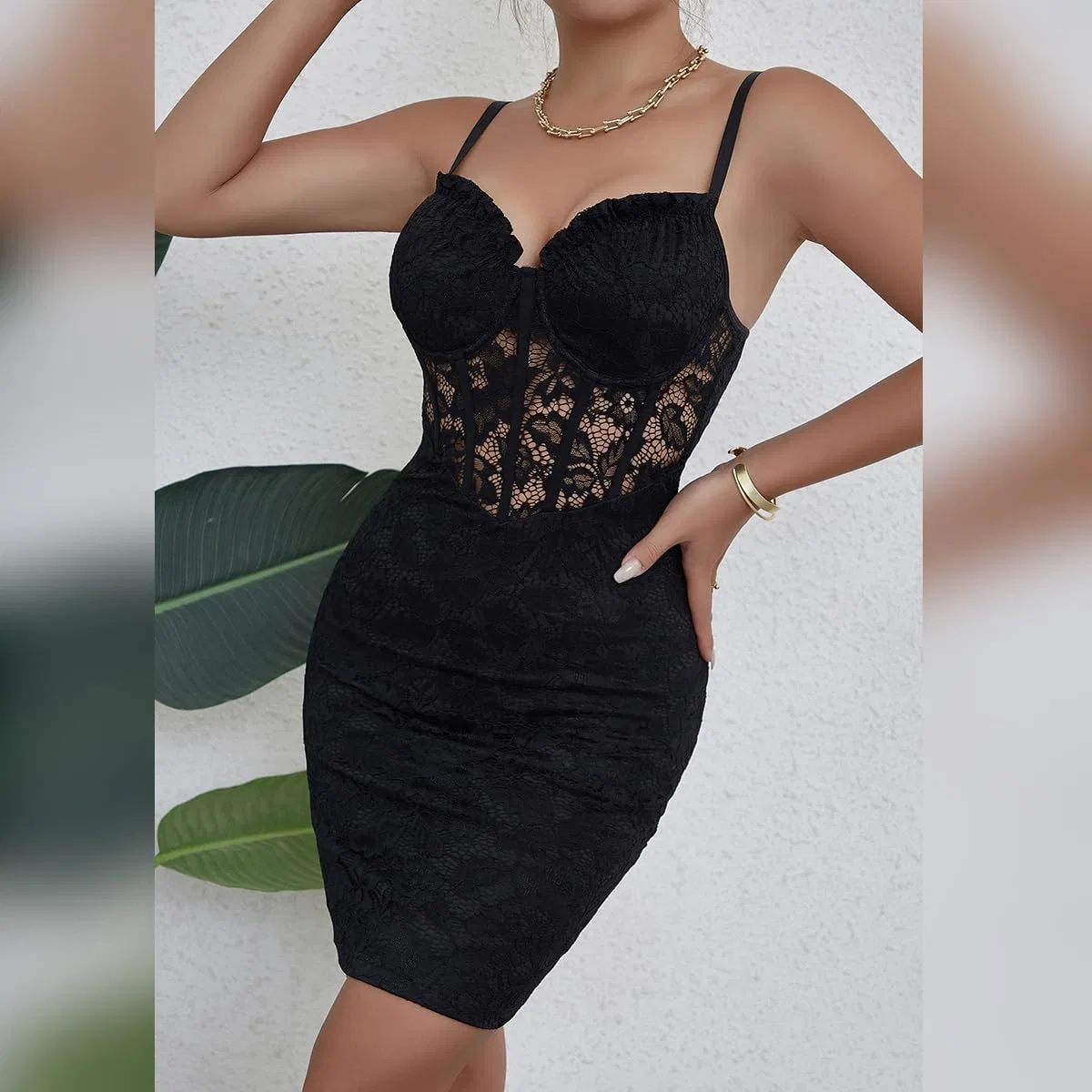 Женское платье мини с цветочным кружевом Hotsweet, Black — фото 3