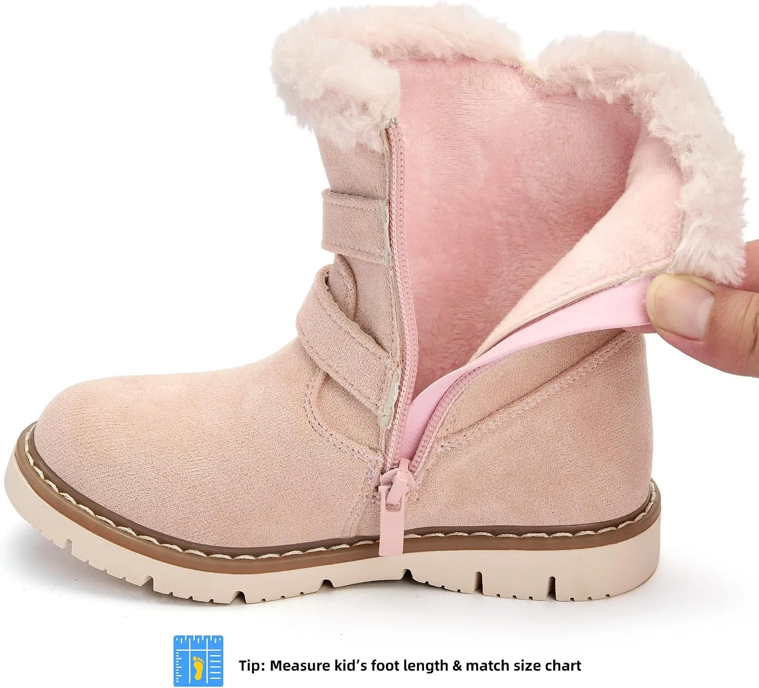 Детские зимние ботинки для девочек с искусственным мехом TZJS, Pink — фото 3