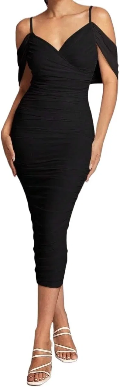 Женское миди-платье с воланами Off-Shoulder, Black