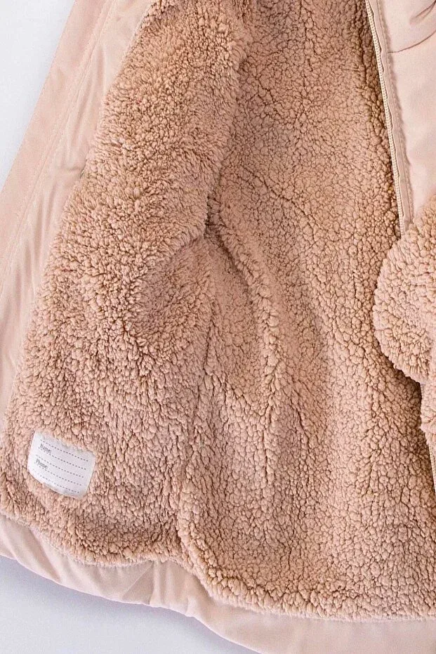 Детское зимнее пальто для девочек с капюшоном Dekubaby, Beige — фото 4