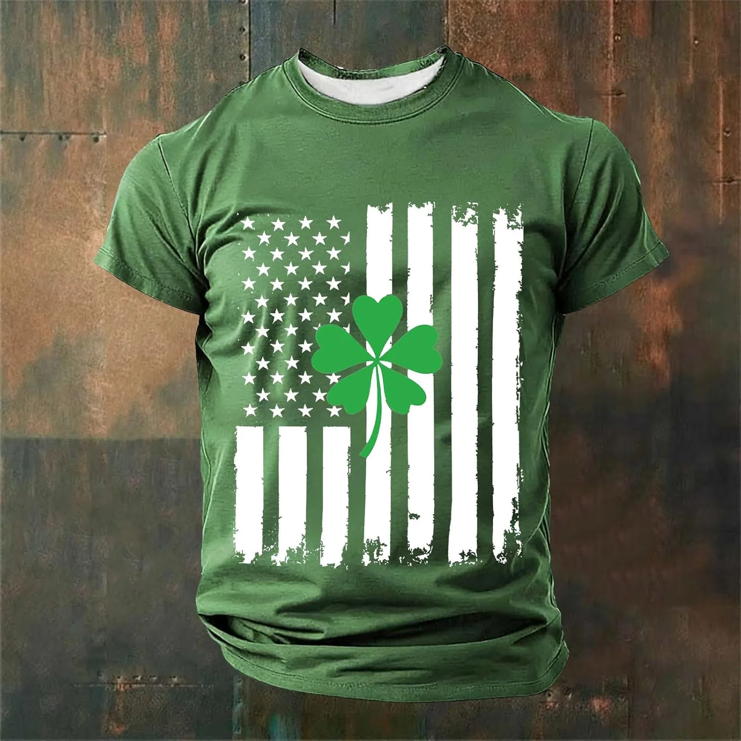 Мужская футболка с принтом клевер St. Patrick's Day, Army Green — фото 2