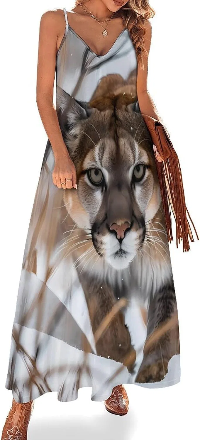 Женское макси-платье с пейзажем Wildlife Mountains Lion Sling Dress, Style