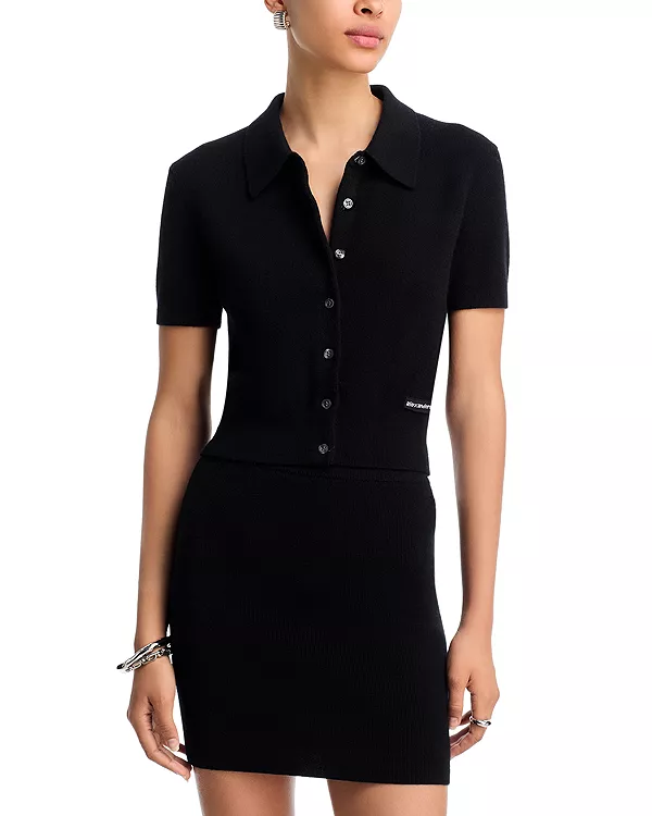 

Поло-Кардиган с коротким рукавом и вязаной нашивкой с логотипом. Alexanderwang, черный