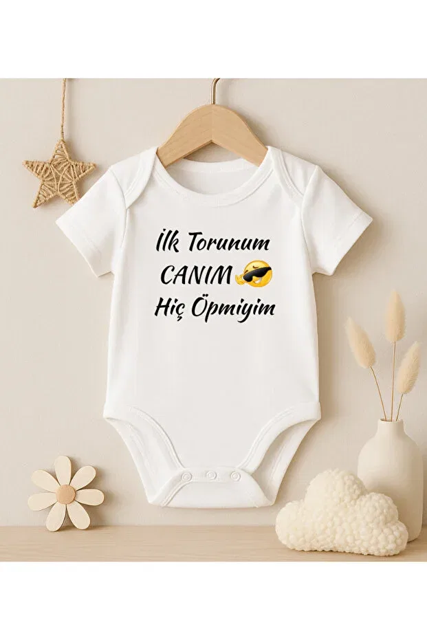 Детское боди для новорожденных хлопковый My First Granddaughter Dear Baby Badi Zıbın With I Will Never Kiss Written Modat, White