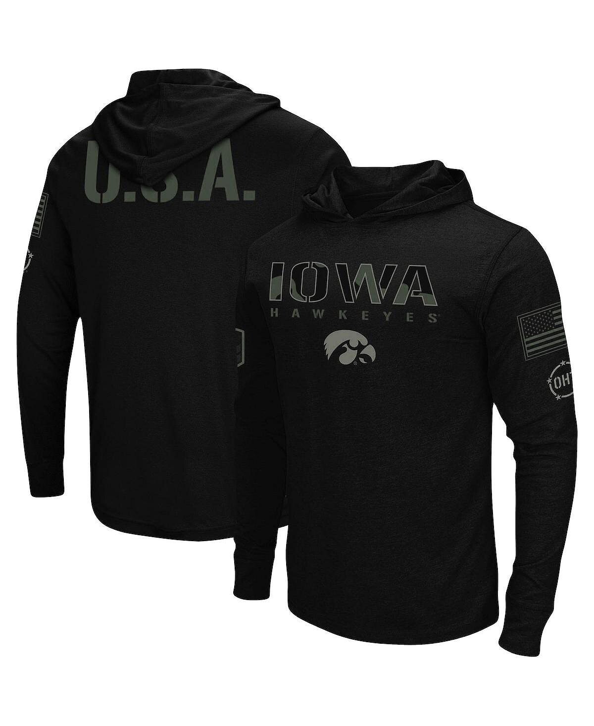 

Мужская черная футболка с длинным рукавом с капюшоном iowa hawkeyes oht в стиле милитари Colosseum, черный