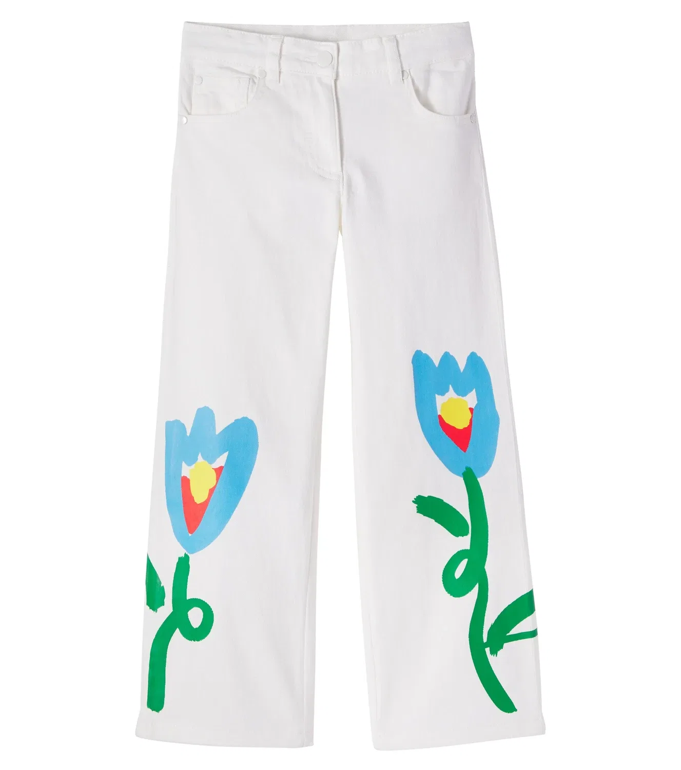 Брюки хлопковые с цветочным принтом Stella Mccartney Kids, белый