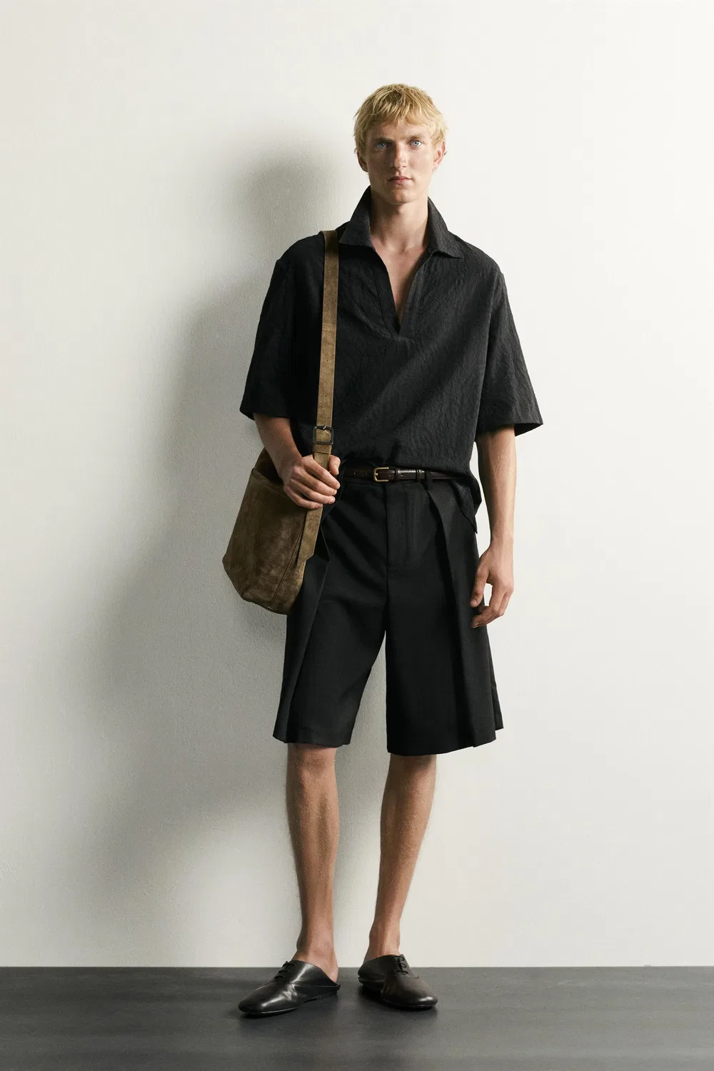 Поло свободного кроя из жаккарда ZARA, Black