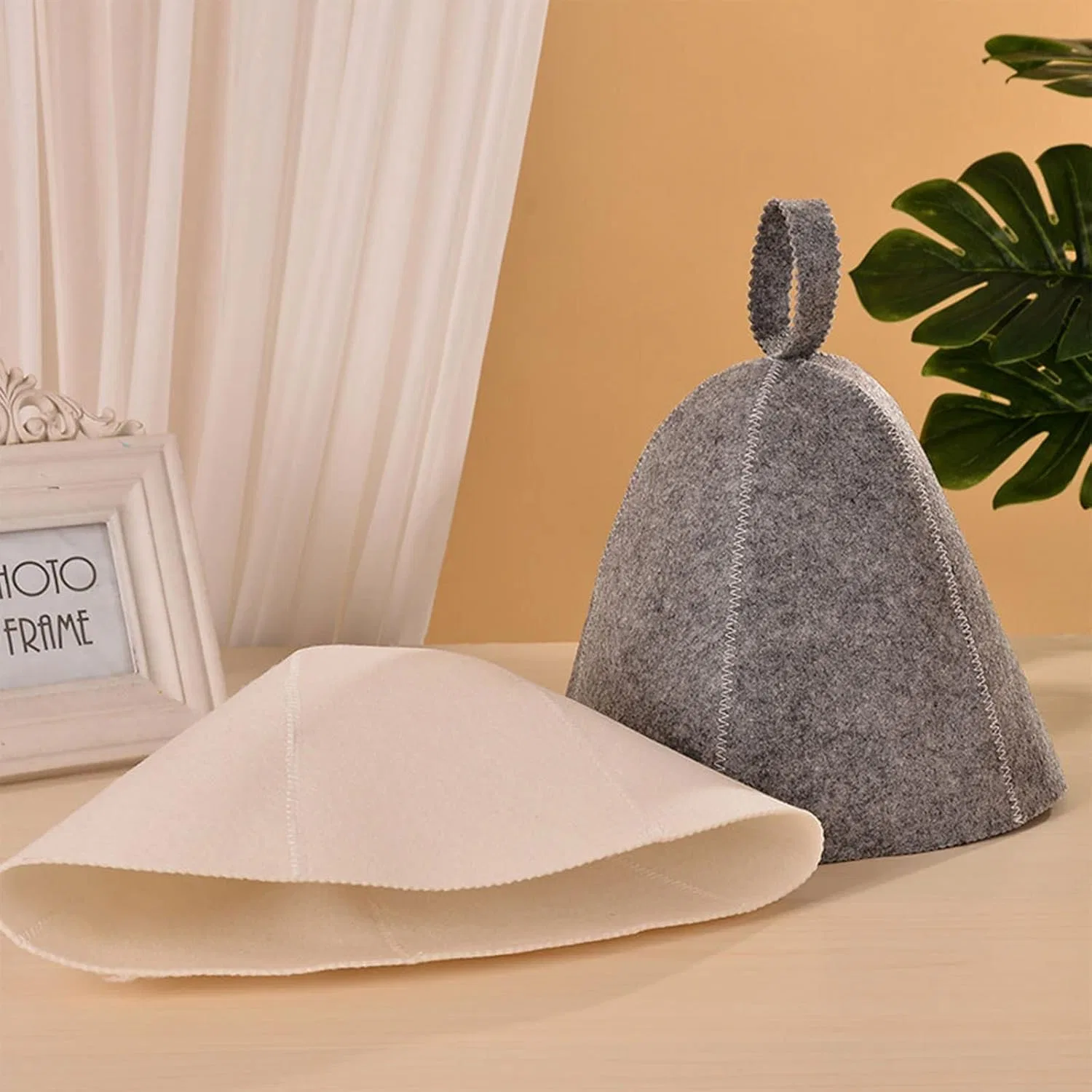 Шапочка для душа утолщенная шерстяная для сауны, MISUVRSE, 1 шт, 23x25 см, Grau — фото 2