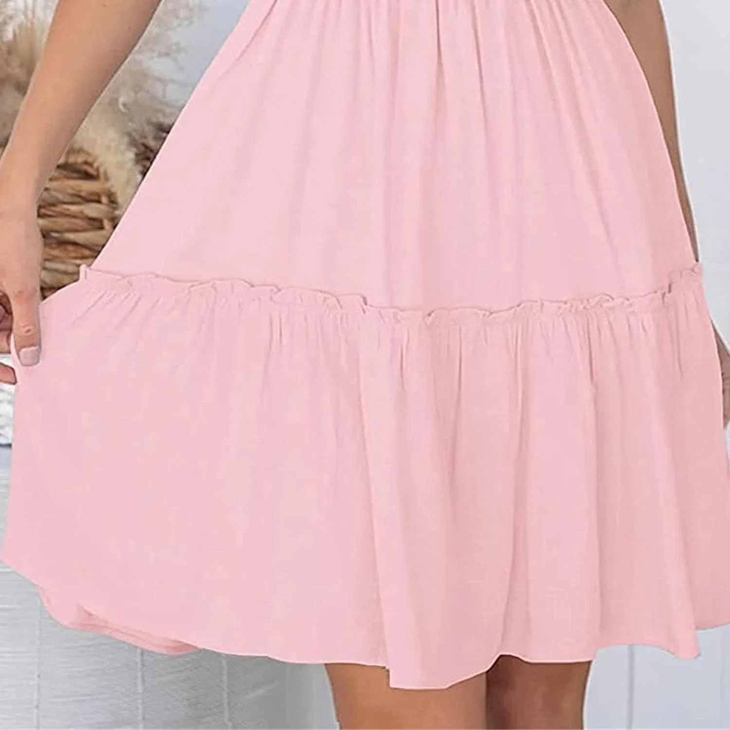 Женское мини-платье на бретелях с воланами A-line Swing Sundress, Pink — фото 4