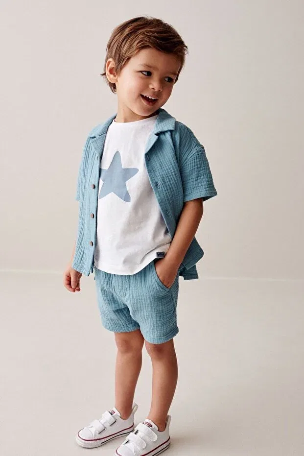 Детский комплект из рубашки и шорт с принтом 3-piece set Next Baby, Blue