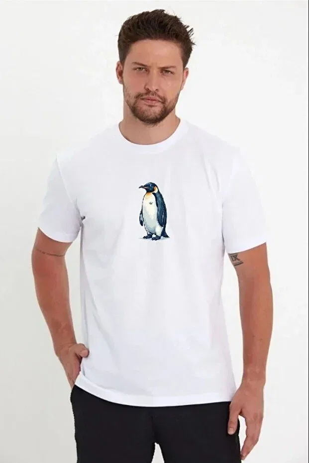 Мужская футболка с принтом Penguin Crew Neck Short Sleeve Summer Vexor, Белая