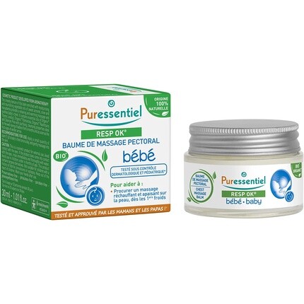 

Puressentiel Resp Ok Baby Бальзам для массажа груди 100% натуральная формула 30 мл стеклянная банка