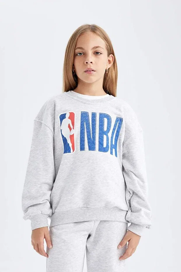 Детские свитшот для девочек оверсайз NBA Wordmark Defacto, Gray-Gr379
