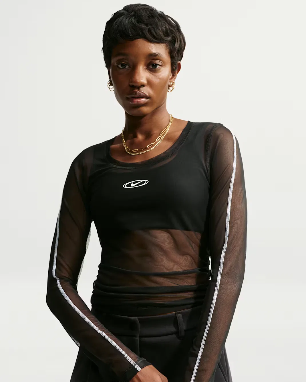 Женская облегающая прозрачная блузка с длинными рукавами Nike Sportswear, Black/White