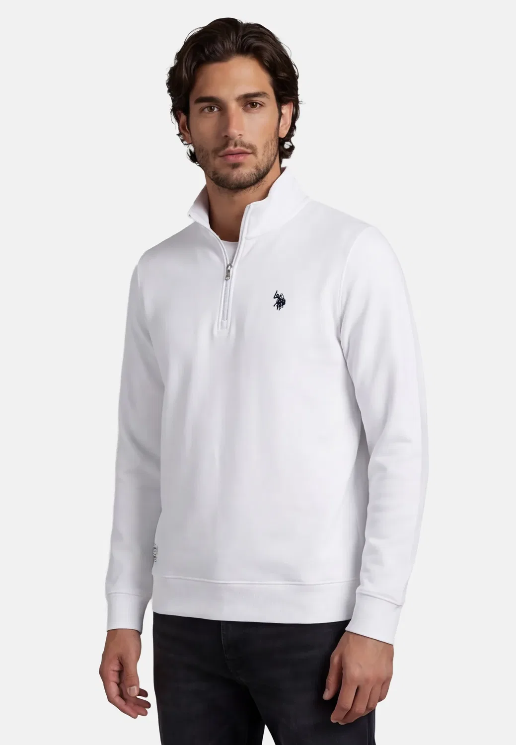 Мужское худи с полузастежкой-молнией U.S. Polo Assn., White — фото 2