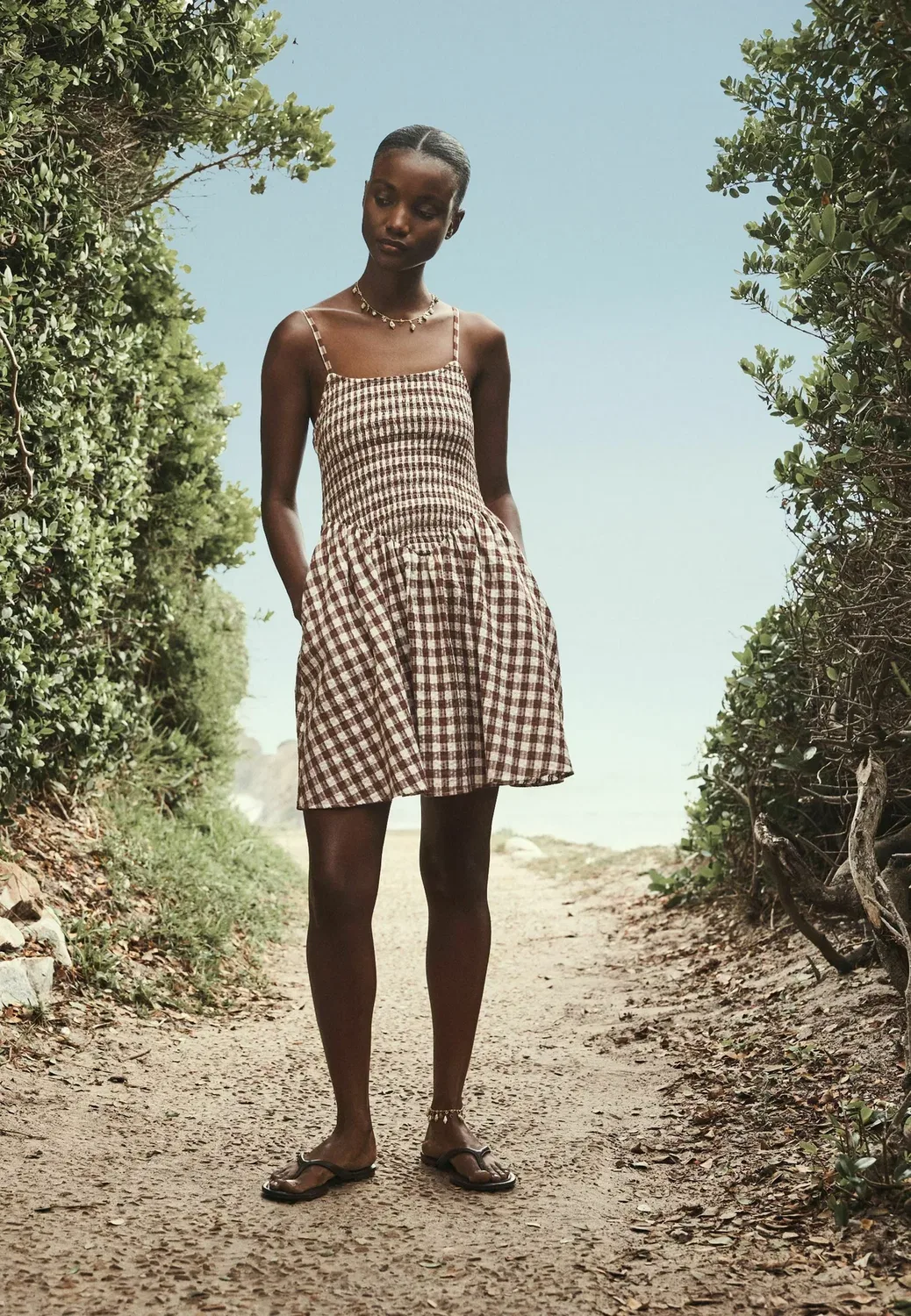 Комбинезон-Шорты с бретелями, модель для высоких девушек Next, Chocolate Brown Cream Gingham