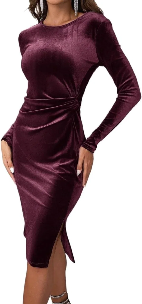 Женское облегающее платье с длинным рукавом Bodycon, Burgundy