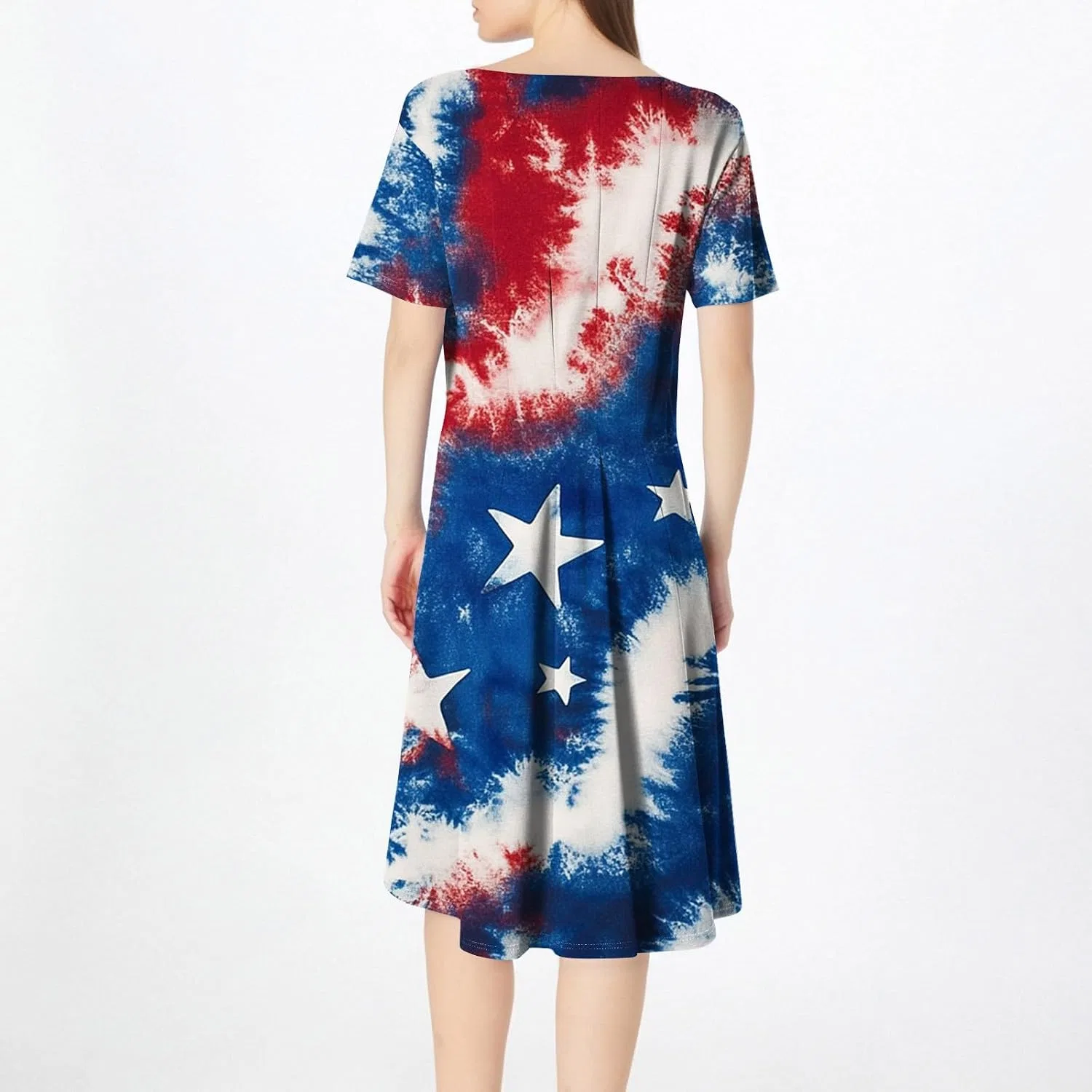 Женское платье миди с принтом звезд и мазков, Casual, A-Royal Blue — фото 4