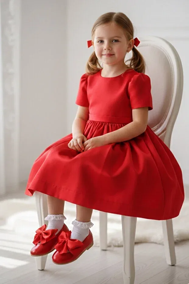 Детские балетки для девочек с бантом Stella Butik, Soft Red — фото 2