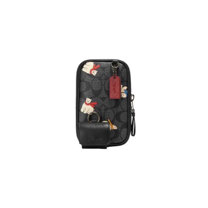 

Чехол Coach Outlet Multifunction Phone In Signature Canvas With Polar Bear Print, черный/темно-серый/бежевый