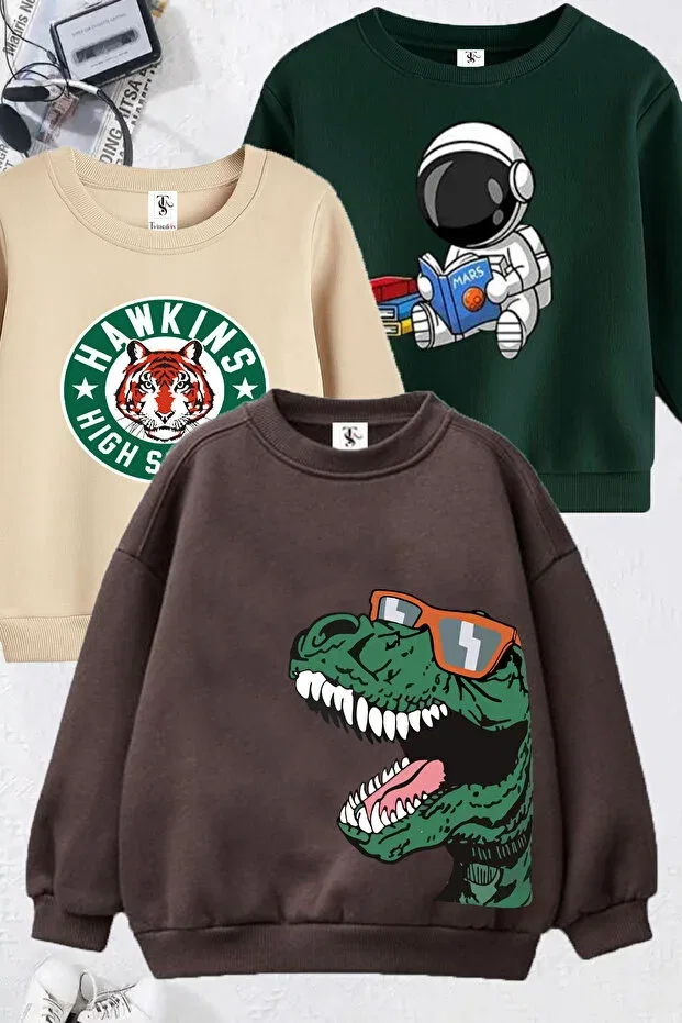 Детские свитшот для девочек с принтом Dinosaur and tiger Twins Tailors, Brown