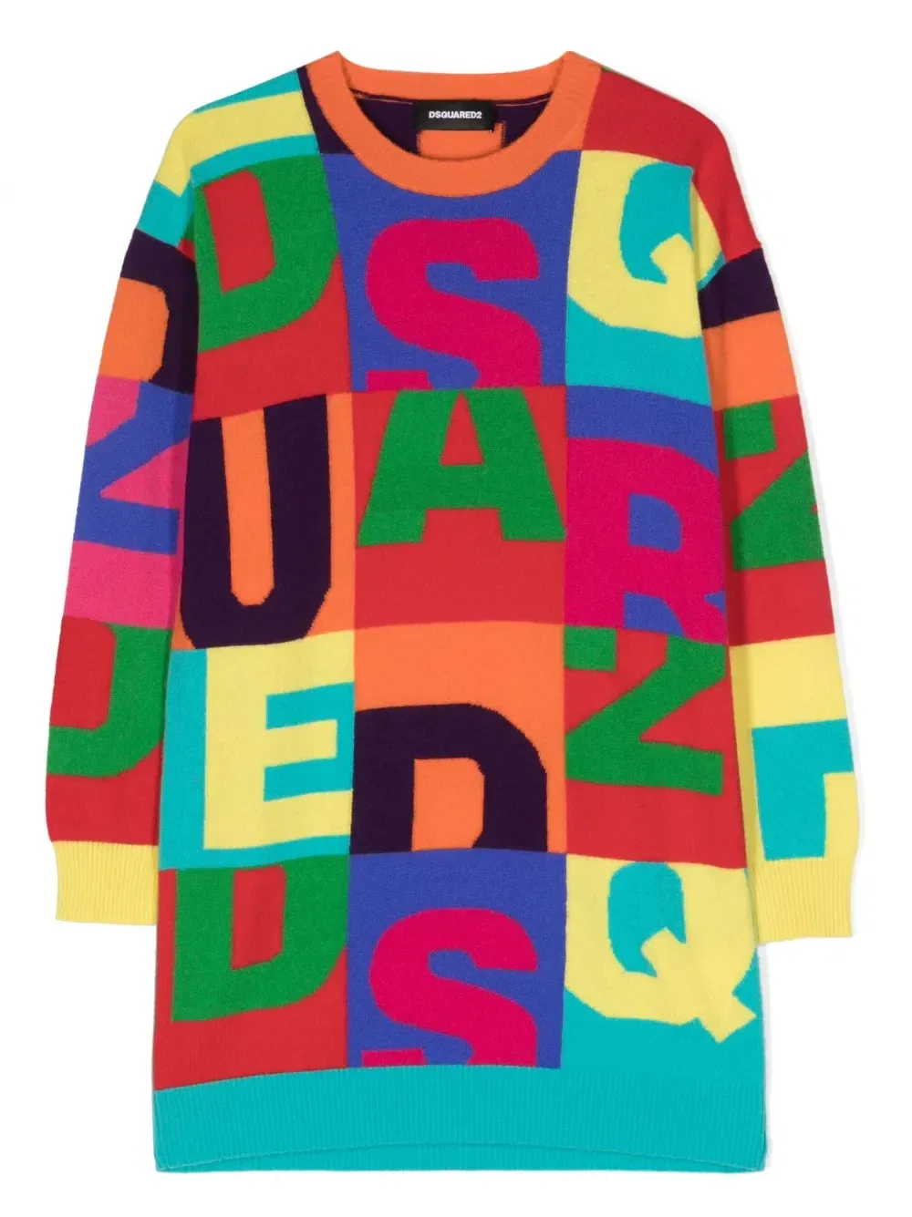 Шерстяное платье в стиле колор-блок Dsquared2 Kids, зеленый