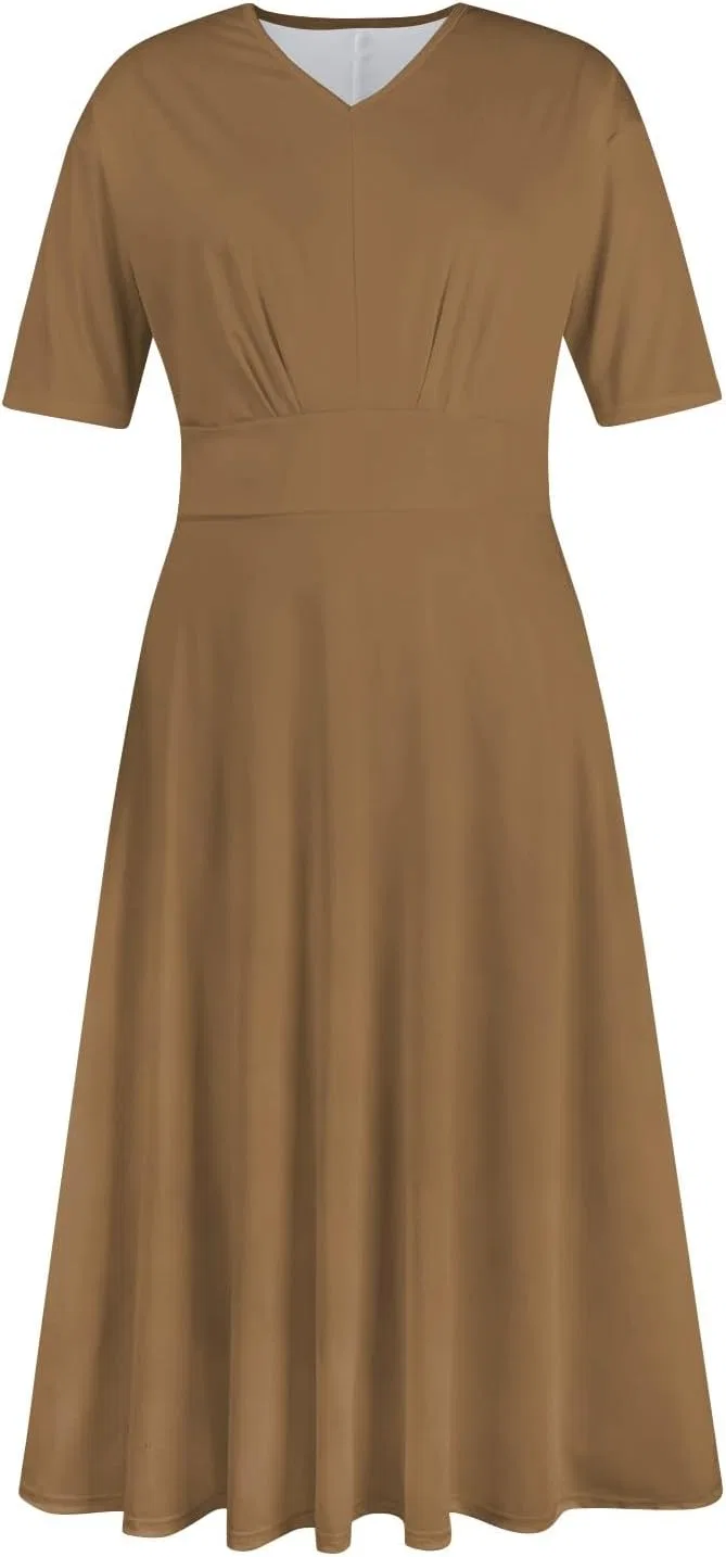 Женское повседневное платье макси с принтом V-образным вырезом, 1-light Brown — фото 4
